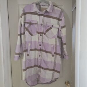 Blank NYC Plaid Shacket Jacket Size Medium 'Keep It Up' Purple & Brown